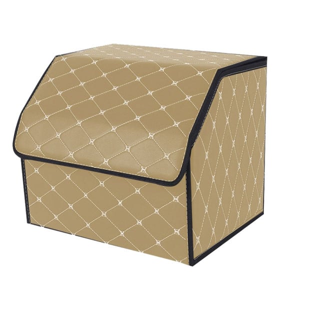 Car Boot Foldable Trunk Cargo Organizer Storage Box Beige/Gold Small