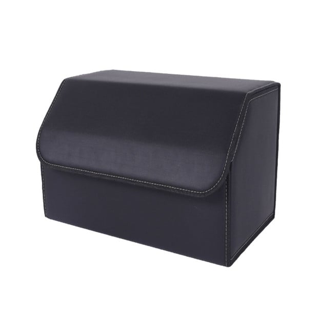 Leather Car Boot Foldable Trunk Cargo Storage Box Black Medium