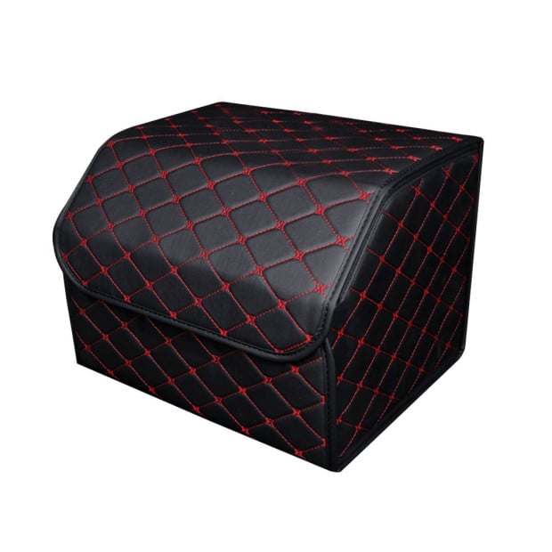Car Boot Foldable Trunk Storage Box Black/Red Stitch Medium