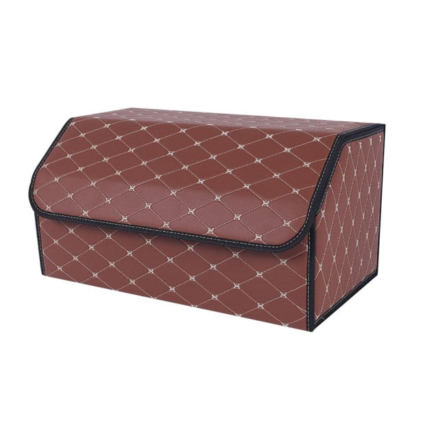 Car Boot Trunk Cargo Portable Storage Box Coffee/Gold Stitch Large