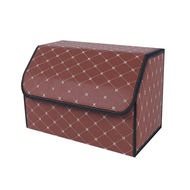 Car Boot Cargo Organizer Portable Trunk Box Coffee/Gold Stitch Medium
