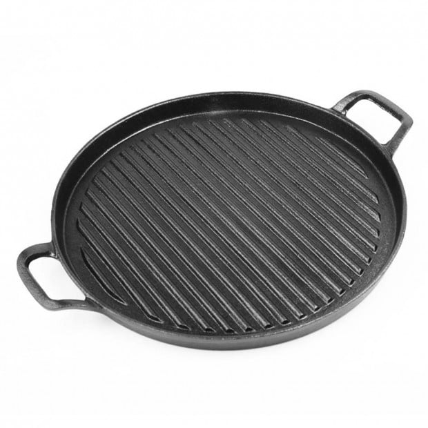 SOGA 30cm Ribbed Cast Iron Frying Pan Non-stick Coating