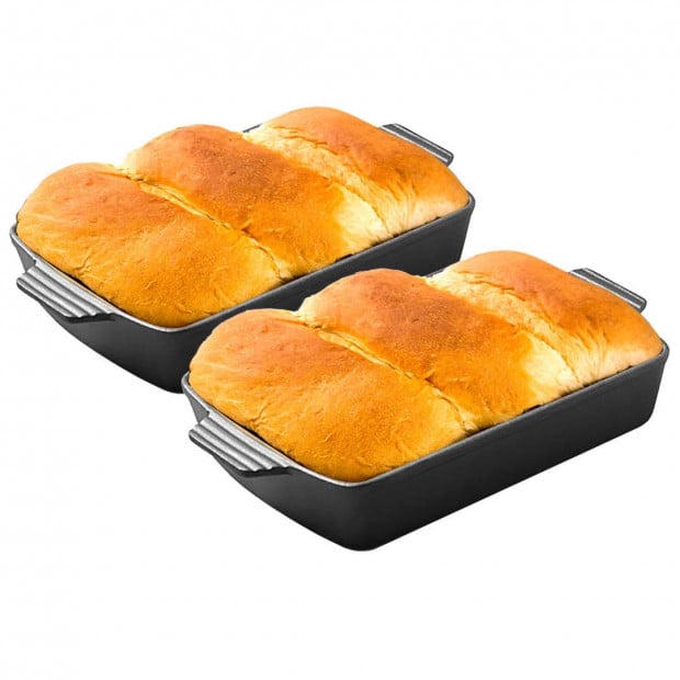 SOGA 2X 33cm Cast Iron Rectangle Bread Cake Baking Dish Pan