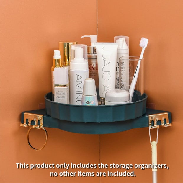 Green 360D Wall-Mounted Rotating Bathroom Organiser Corner Rack Shelf Image 2