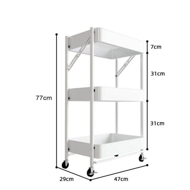 3 Tier Steel White Foldable Kitchen Cart Multi-Functional Shelves Image 2