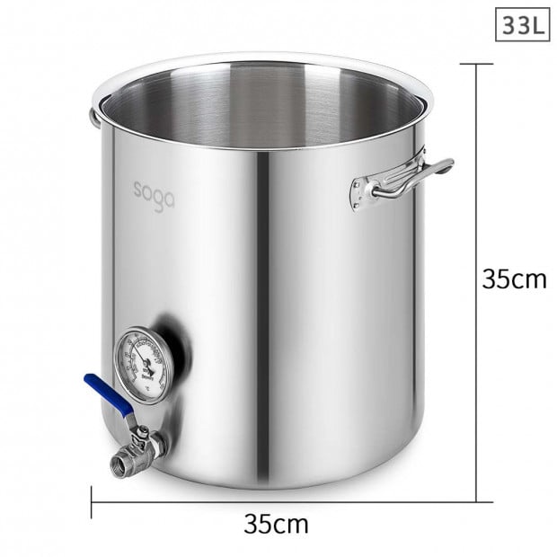 SOGA Stainless Steel 33L No Lid Brewery Pot With Beer Valve 35*35cm Image 2