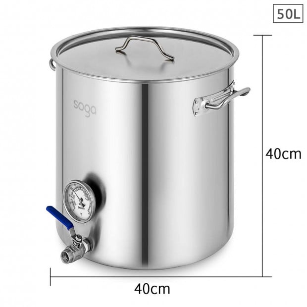 SOGA Stainless Steel Brewery Pot 50L With Beer Valve 40*40cm Image 2