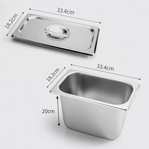 SOGA Gastronorm GN Pan 1/3 20cm Deep Stainless Steel Tray With Lid Image 2