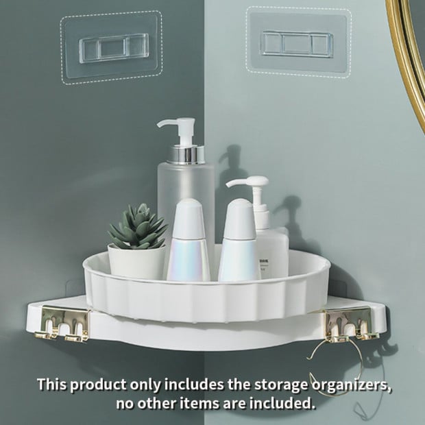 White 360d Wall-Mounted Rotating Bathroom Organiser Corner Rack Shelf Image 2