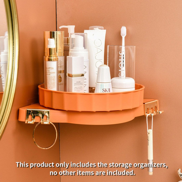 Orange 360d Wall-Mounted Rotating Bathroom Organiser Corner Rack Shelf Image 2