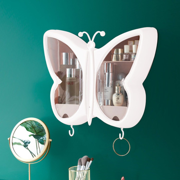 White Butterfly Shape Wall-Mounted Makeup Organiser Storage Box Image 2