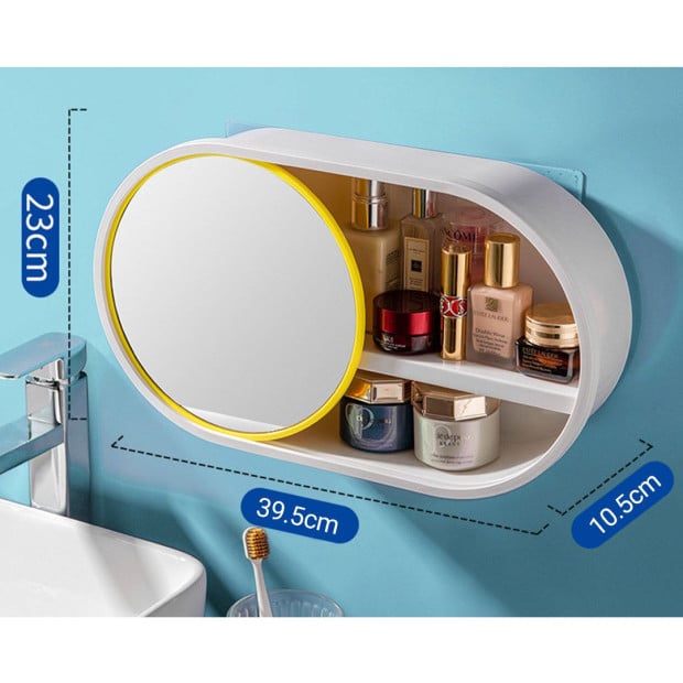 39cm Oval Wall-Mounted Mirror Storage Box Vanity Mirror Rack Image 2