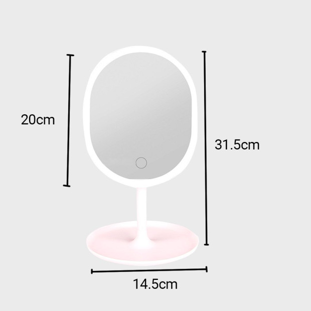 20cm Rechargeable LED Light Makeup Mirror Magnification Tabletop White