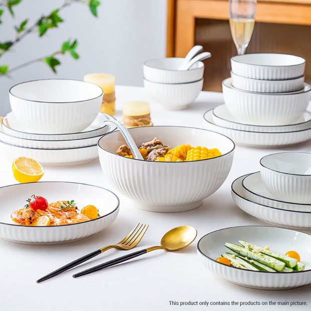 White Ceramic Dinnerware Crockery Soup Bowl Plate Server Set of 4 Image 2