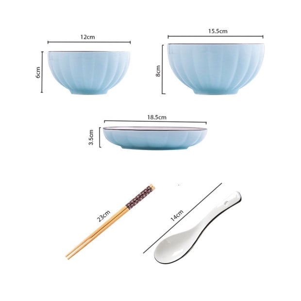 Blue JCeramic Dinnerware Crockery Soup Bowl Plate Server Set of 6 Image 2