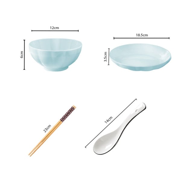 Light Blue Ceramic Dinnerware Crockery Soup Bowl Plate Set of 4 Image 2