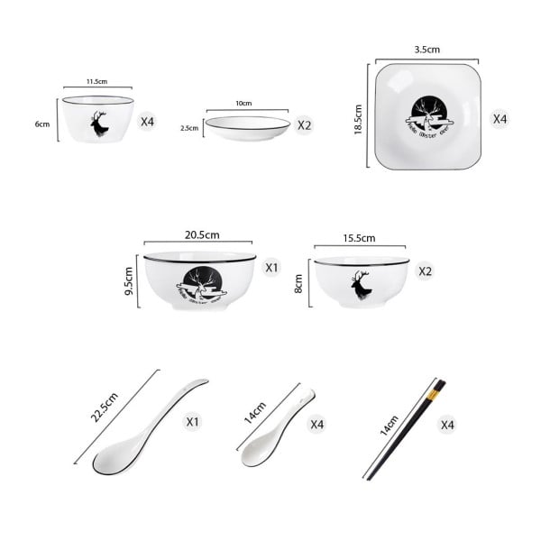 White Antler Printed Ceramic Dinnerware Set Crockery Set of 13 Image 2