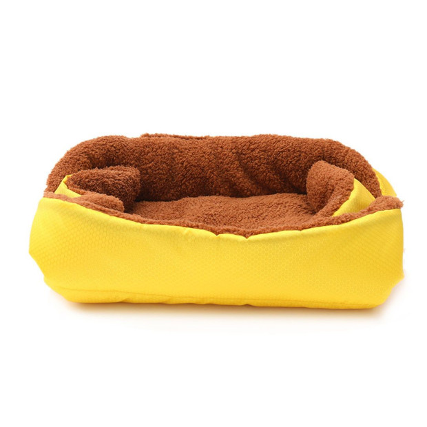 Pet Cushion Nest Cat Dog Bed Warm Plush Kennel Mat -Yellow Image 2