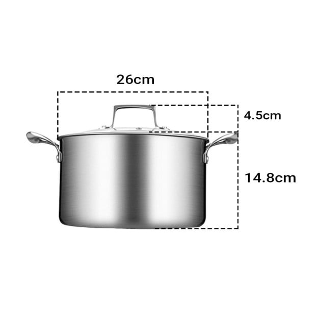 26cm Stainless Steel Soup Pot Stock Cooking Stockpot with Glass Lid Image 2