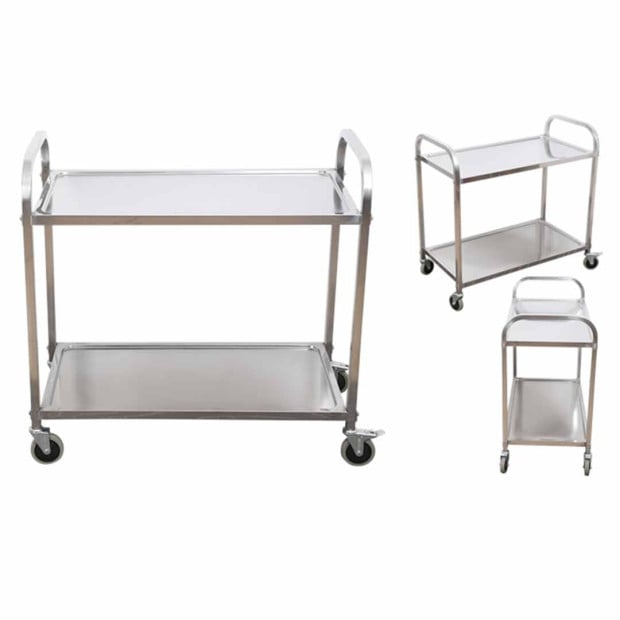 2 Tier 95x50x95cm Stainless Steel Kitchen Dining Food Cart Trolley Image 2