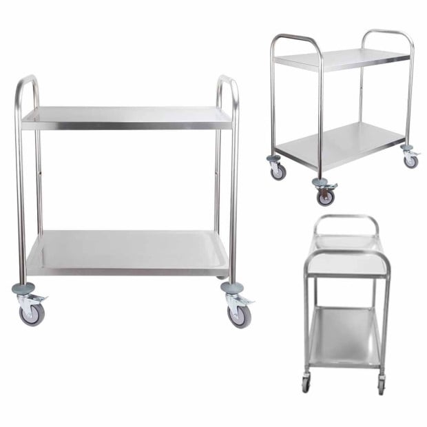2 Tier 81x46x85cm Stainless Steel Kitchen Dining Food Cart Trolley Image 2