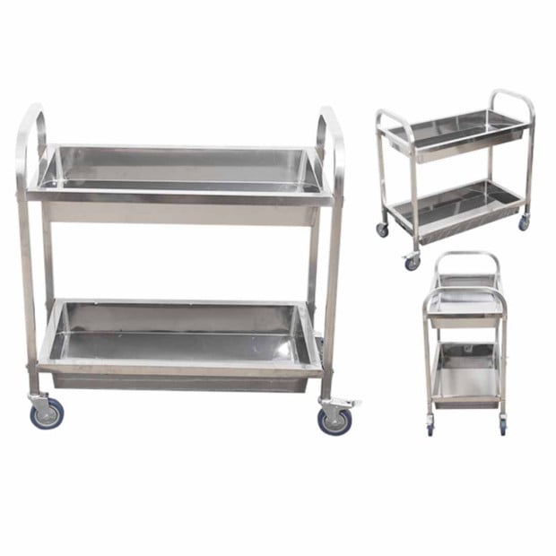 2 Tier 95x50x95cm Stainless Steel Kitchen Trolley Bowl Food Cart Image 2
