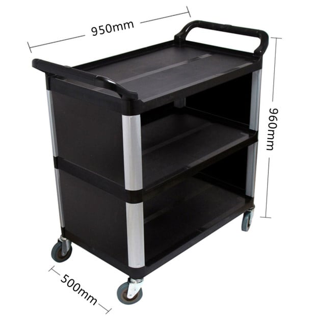 3 Tier Covered Food Trolley Food Waste Cart Storage Kitchen Black Image 2