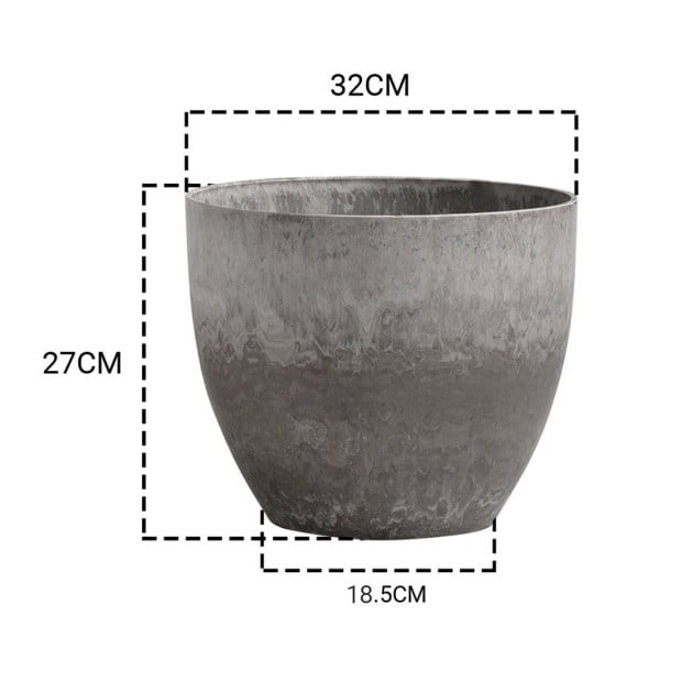 27cm Rock Grey Round Resin Plant Flower Pot Cement Pattern Planter Image 2