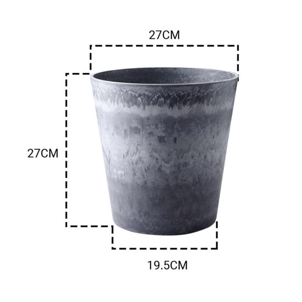 27cm Weathered Grey Round Resin Plant Flower Pot - Planter Image 2