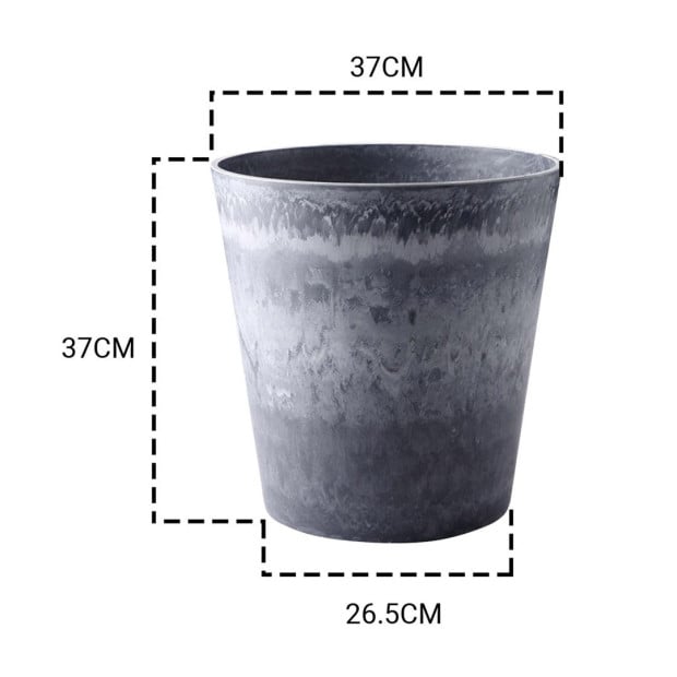 37cm Grey Round Resin Plant Flower Pot Cement Pattern Cachepot Planter Image 2
