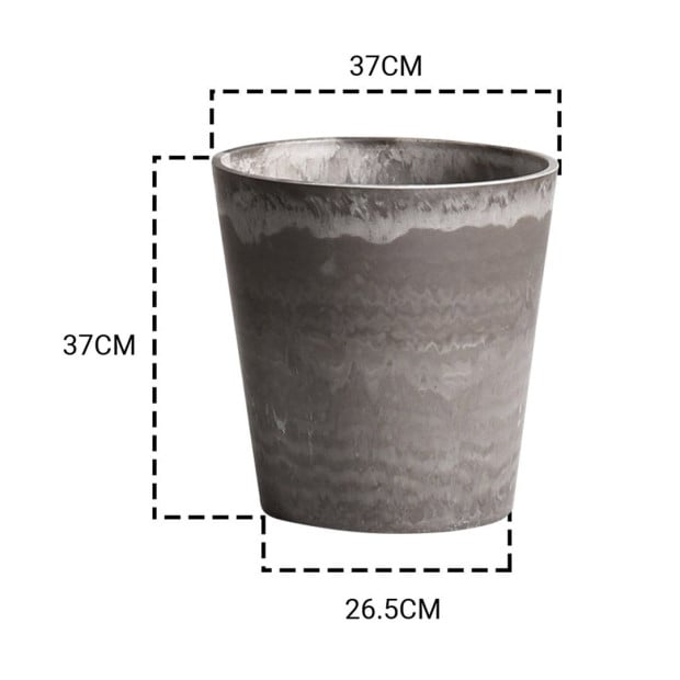 37cm Round Resin Tapered Plant Flower Pot Planter Cachepot - Rock Grey Image 2