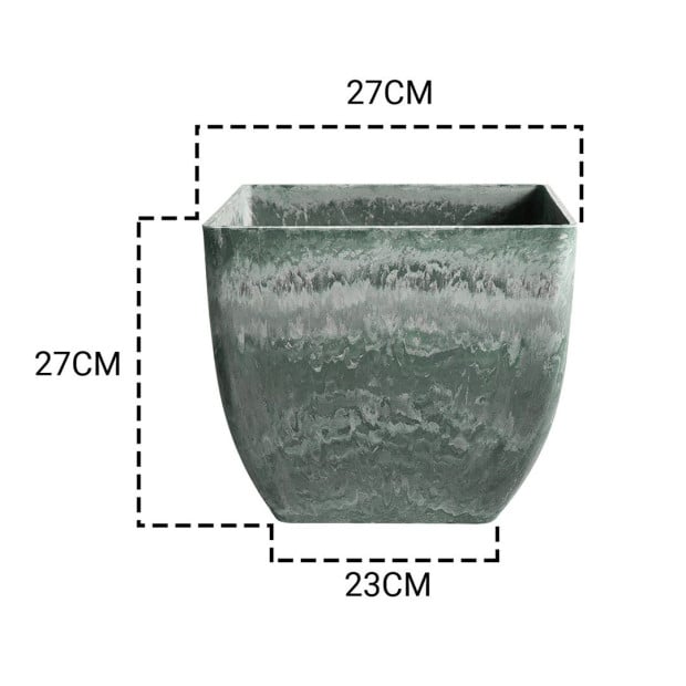 27cm Green Grey Square Resin Plant Flower Pot in Cement Pattern Image 2