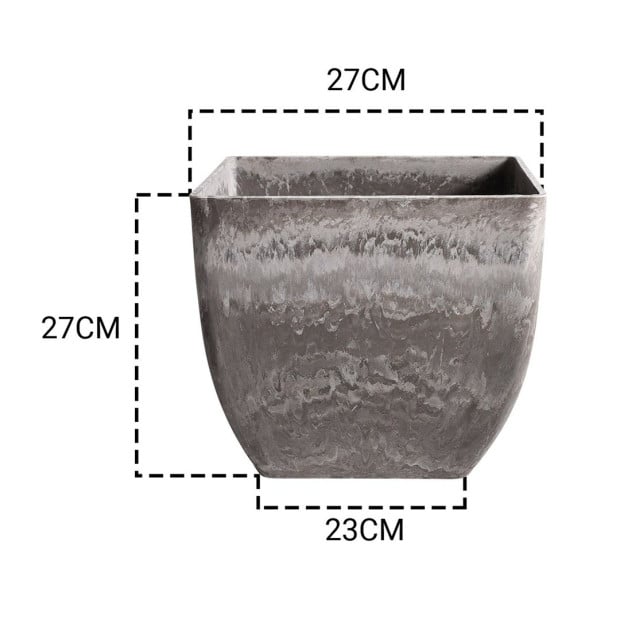 27cm Rock Grey Square Resin Plant Flower Pot Planter Cachepot Image 2