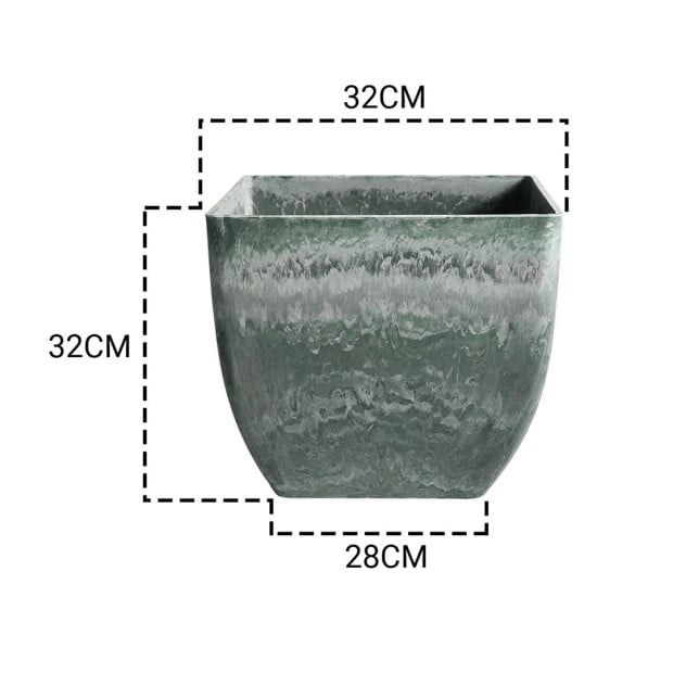 32cm Green Grey Square Resin Plant Flower Pot Planter Cachepot Image 2