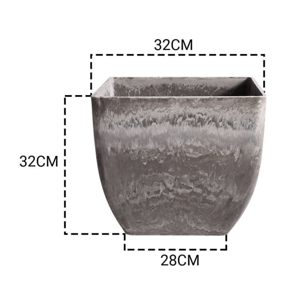 32cm Rock Grey Square Resin Plant Flower Pot Planter Cachepot Image 2