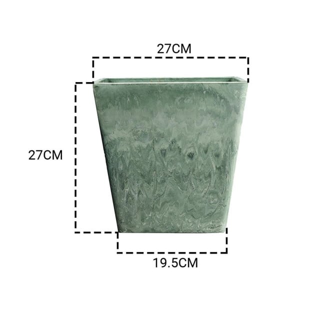 27cm Green Grey Square Resin Plant Pot Cement Pattern Planter Cachepot Image 2