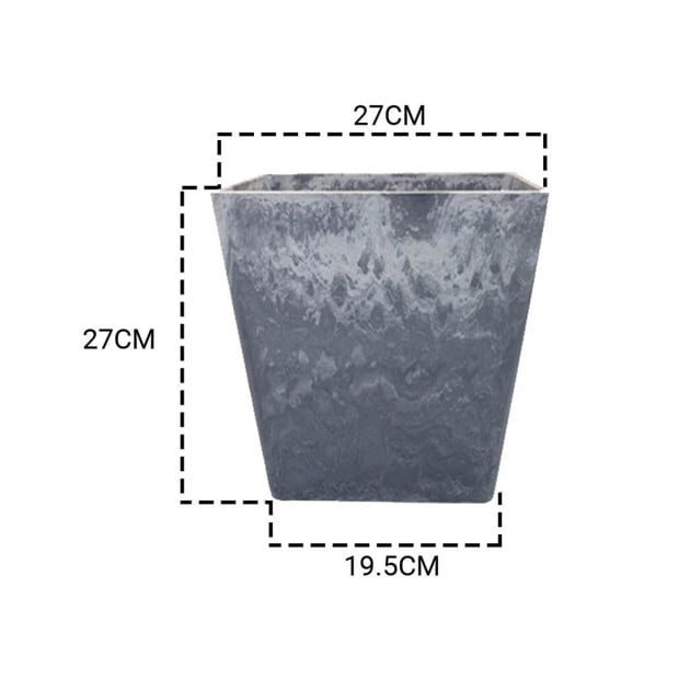 27cm Weathered Grey Square Resin Plant Flower Pot Cachepot Planter Image 2