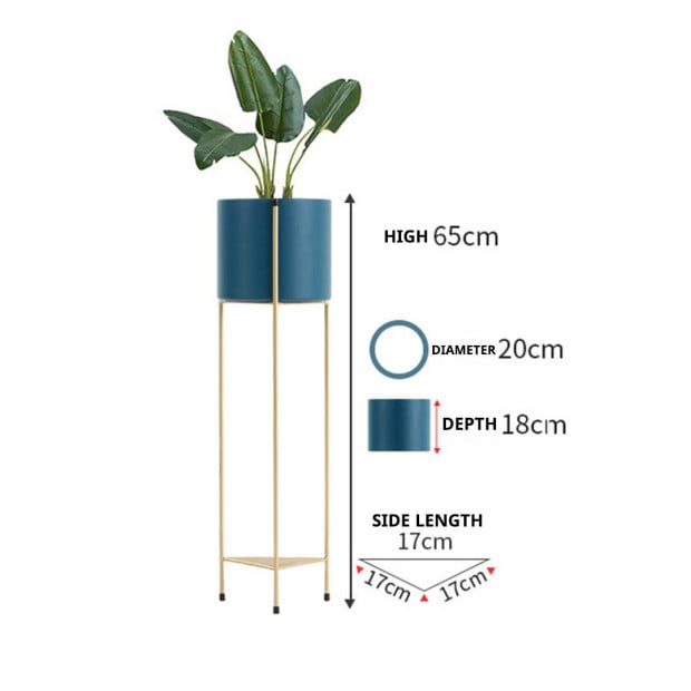 2 Layer 65cm Gold Metal Plant Stand Blue Flower Pot Corner Shelve Rack Image 2