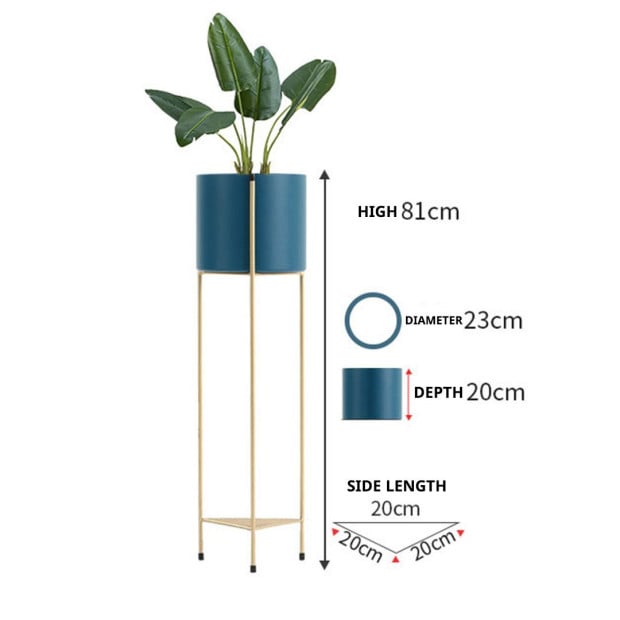 2 Layer 81cm Gold Metal Plant Stand with Blue Flower Pot Corner Rack Image 2