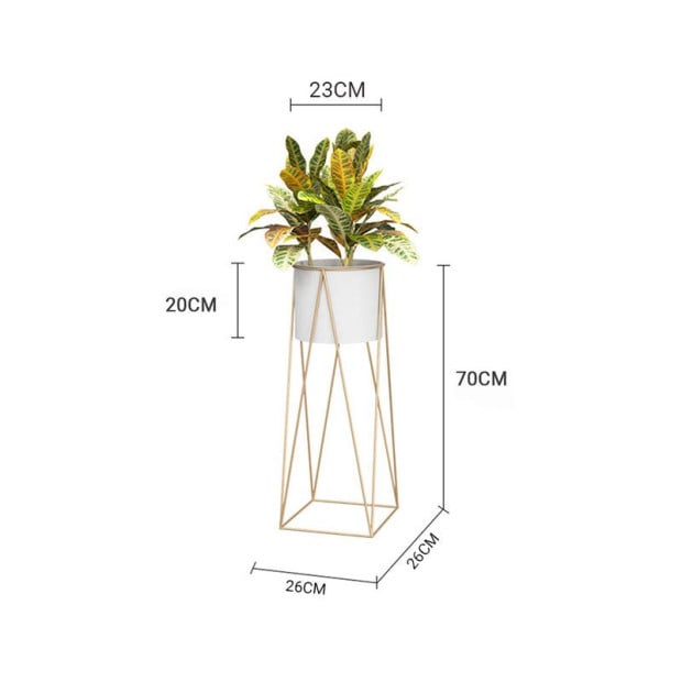 70cm Gold Metal Plant Stand White Flower Pot Holder Corner Shelving Image 2