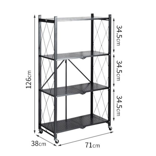 4 Tier Steel Black Foldable Kitchen Cart Multi-Functional Shelves Image 2