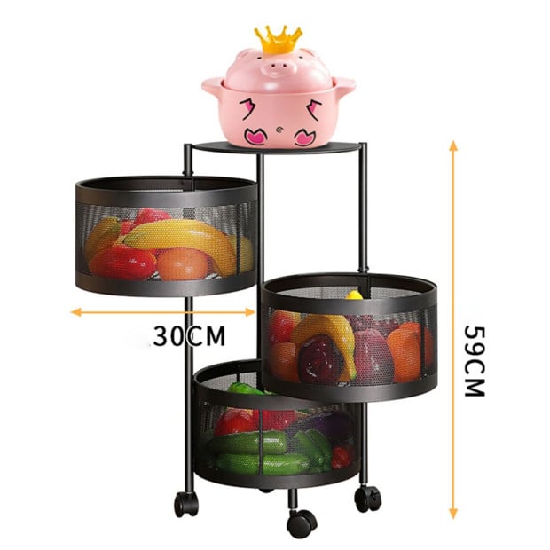 3 Tier Steel Round Rotating Kitchen Cart Multi-Functional Shelves Image 2
