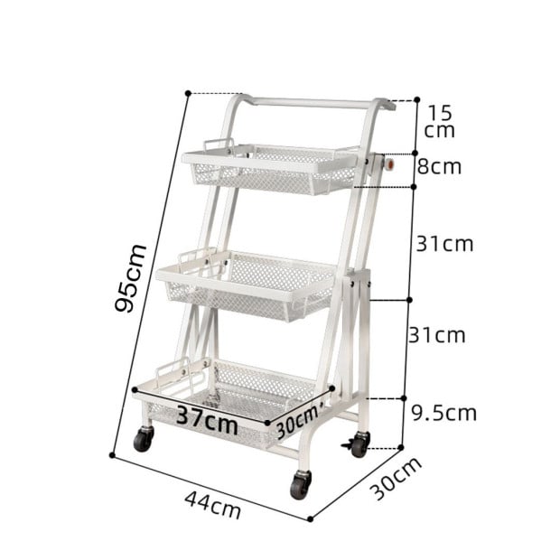 3 Tier Steel White Adjustable Kitchen Cart Multi-Functional Shelves Image 2