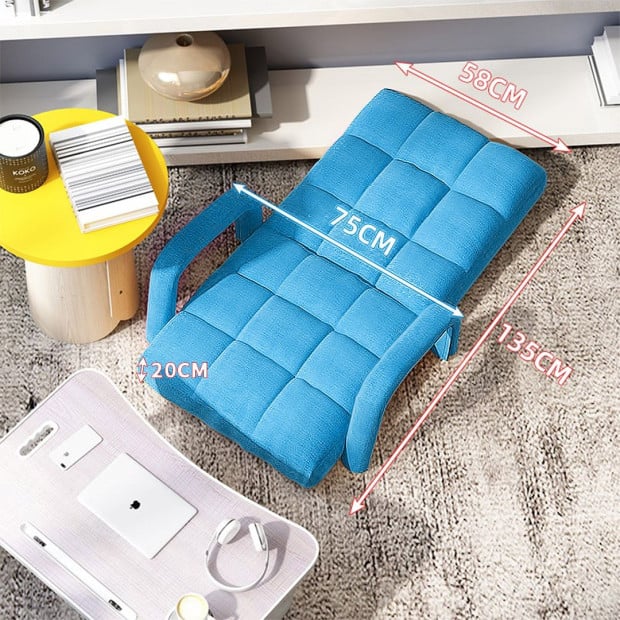 Foldable Lounge Adjustable Floor Lazy Recliner Chair w/ Armrest Blue Image 2