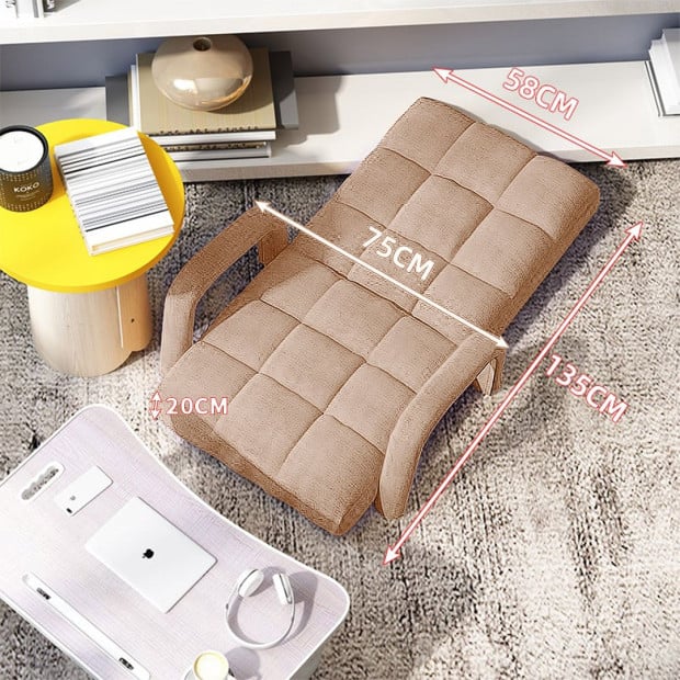 Foldable Lounge Cushion Adjustable Floor Armrest Recliner Chair Khaki Image 2