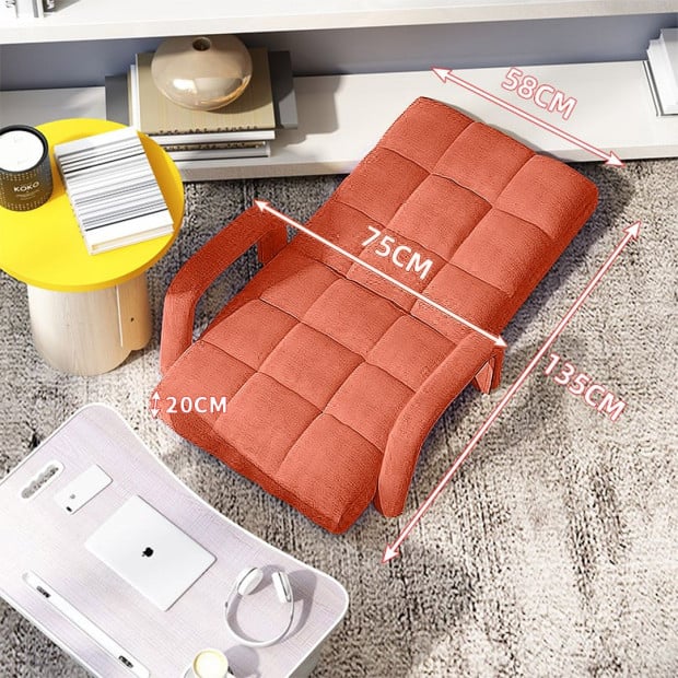 Foldable Lounge Cushion Adjustable Floor Armrest Recliner Chair Orange Image 2