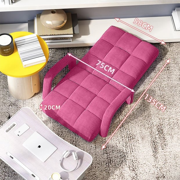 Foldable Lounge Cushion Adjustable Floor Armrest Recliner Chair Pink Image 2
