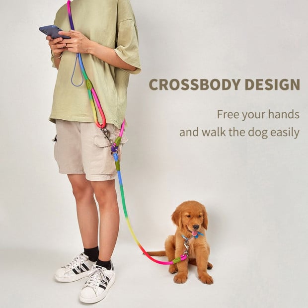 220cm Multifunction Hands-Free Rope Pet Dog Puppy Leash Rainbow Image 2