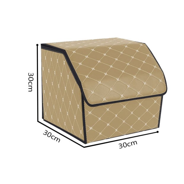 Car Boot Foldable Trunk Cargo Organizer Storage Box Beige/Gold Small Image 2