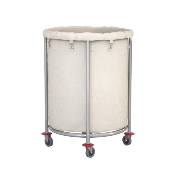 Stainless Steel Round Linen Laundry Trolley Cart with Wheels White Image 2